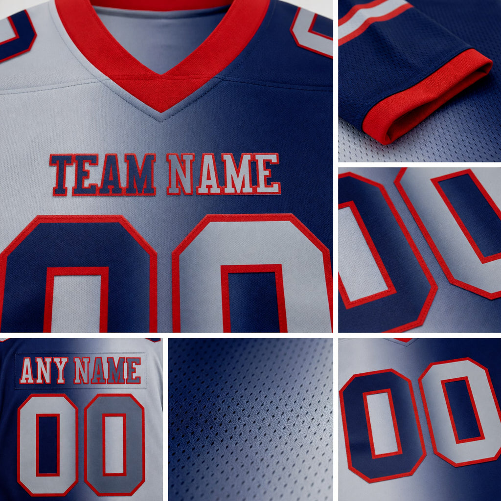 Custom Navy Gray-Red Authentic Gradient Fashion Football Jersey detail