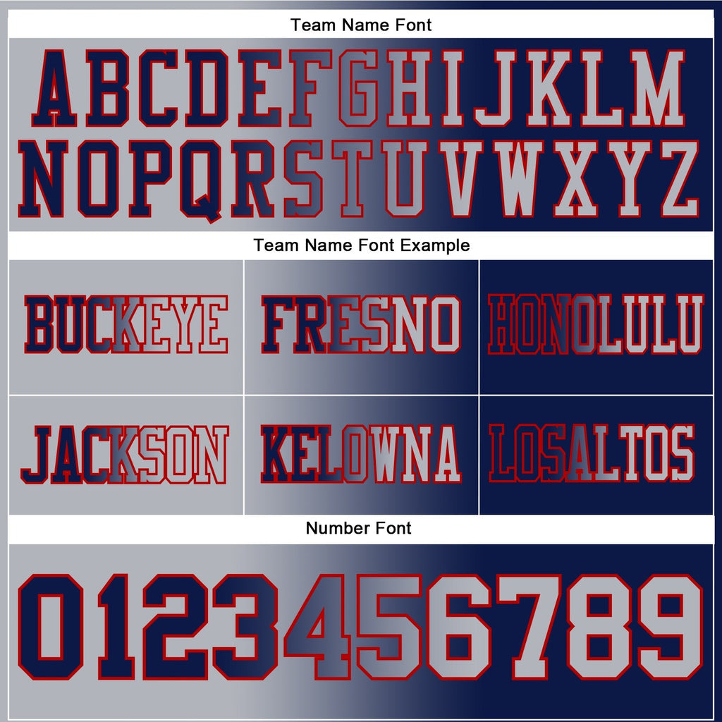 Custom Navy Gray-Red Authentic Gradient Fashion Football Jersey photo 3