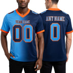 Custom Navy Powder Blue-Orange Authentic Gradient Fashion Football Jersey worn front and back