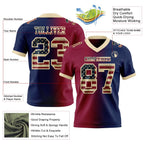 Custom Navy Vintage USA Flag Maroon-Cream Authentic Gradient Fashion Football Jersey photo 2