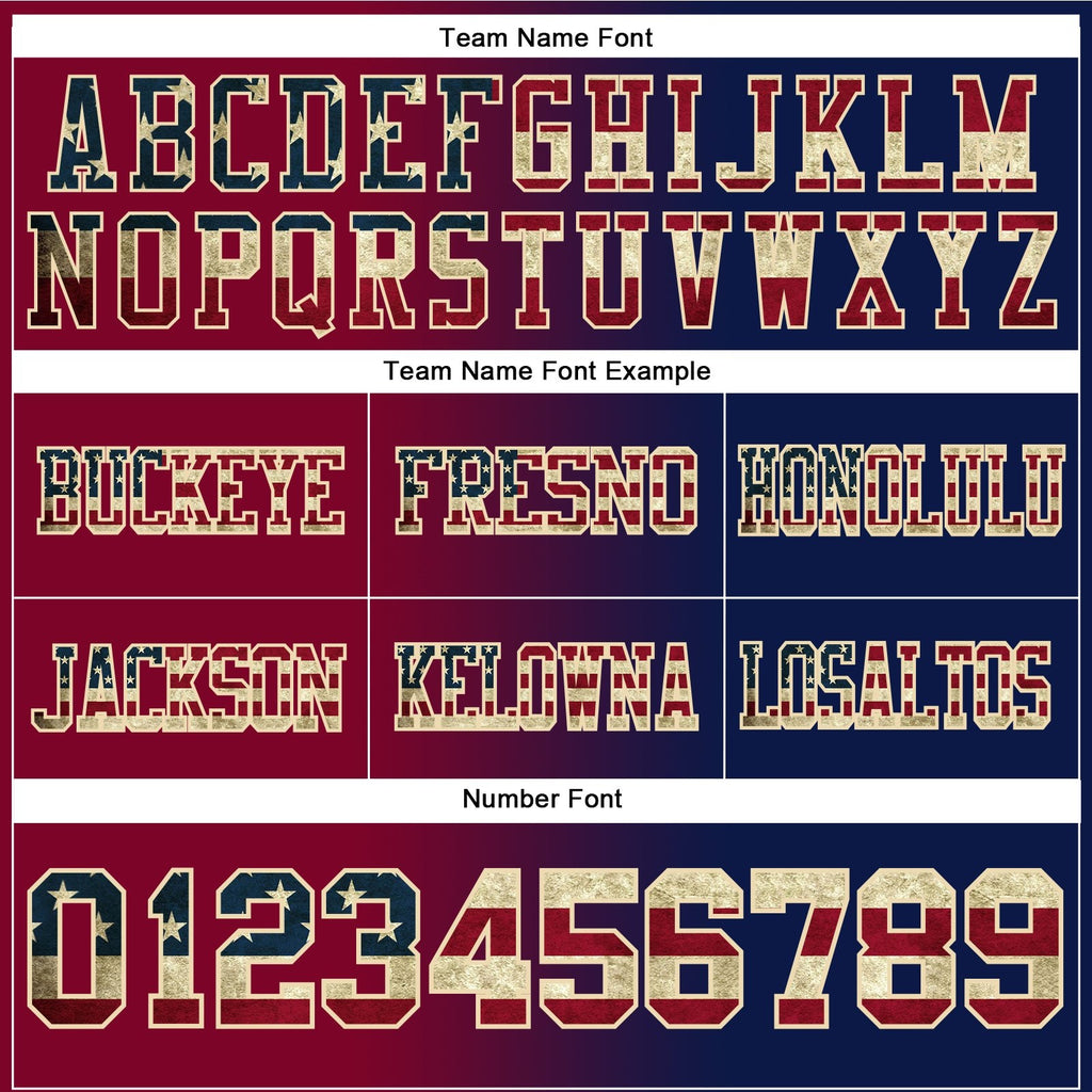 Custom Navy Vintage USA Flag Maroon-Cream Authentic Gradient Fashion Football Jersey photo 3