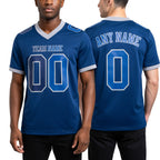 Custom Navy Royal-Gray Authentic Gradient Fashion Football Jersey worn front and back
