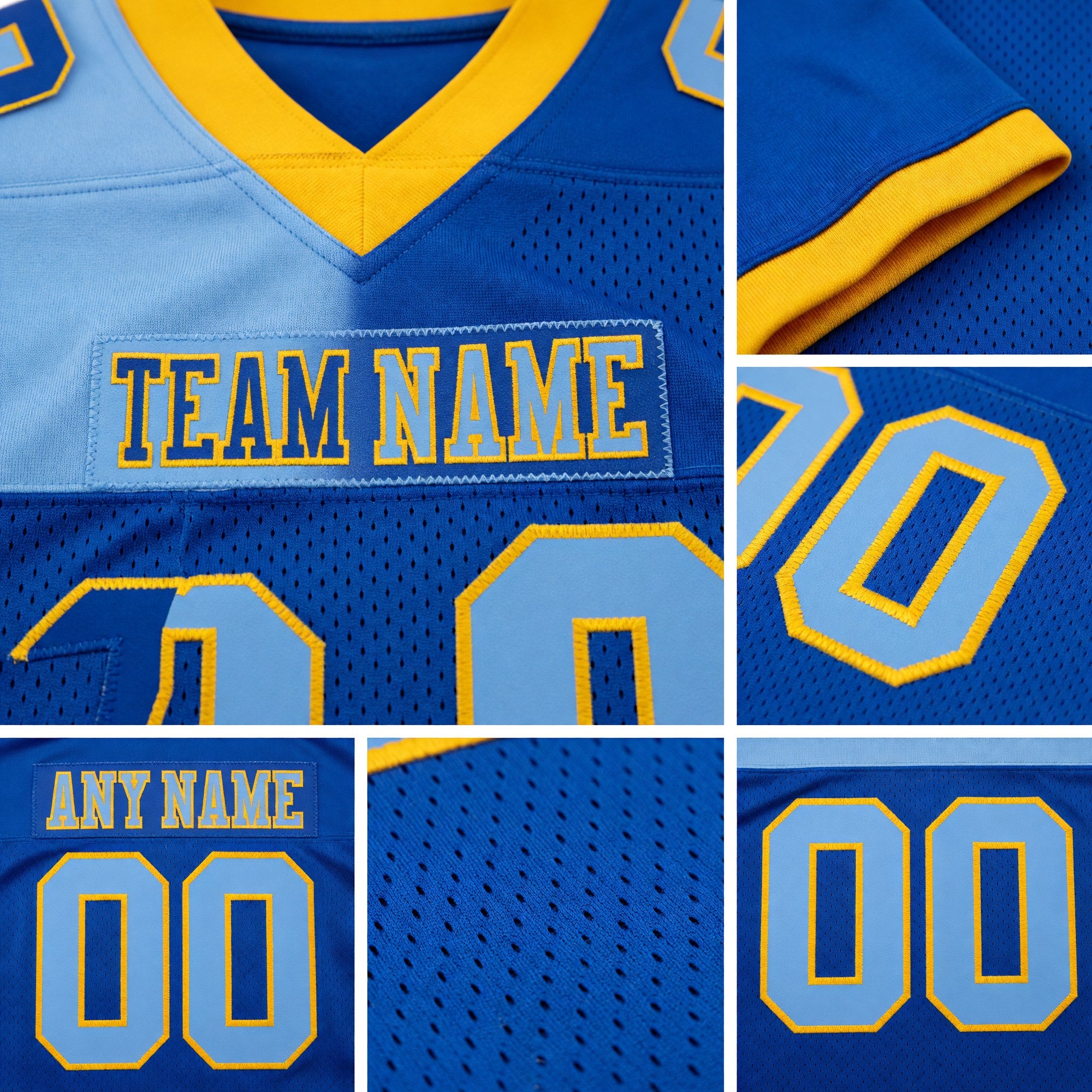 Custom Royal Light Blue-Gold Authentic Gradient Fashion Football Jersey detail