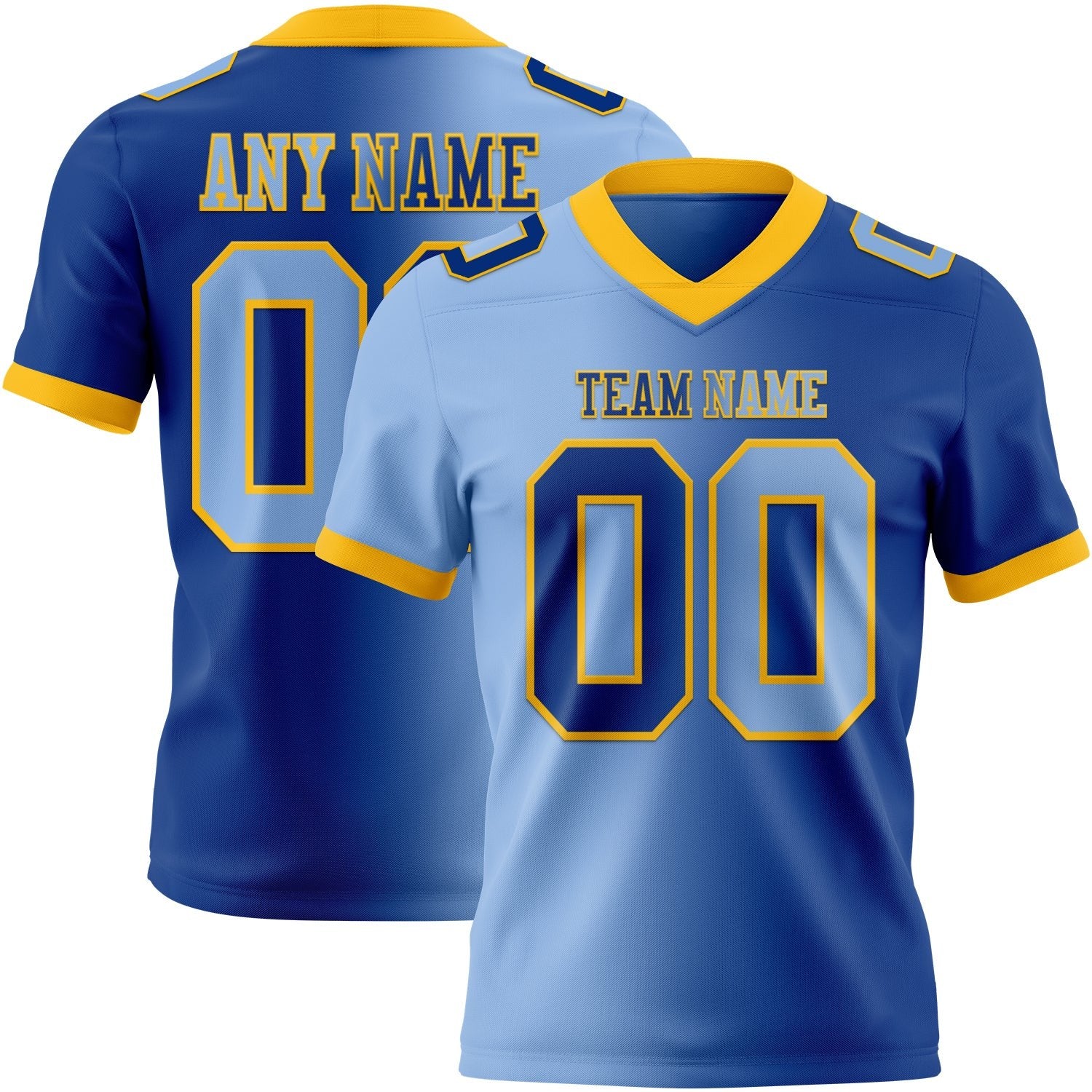Custom Royal Light Blue-Gold Authentic Gradient Fashion Football Jersey photo 1