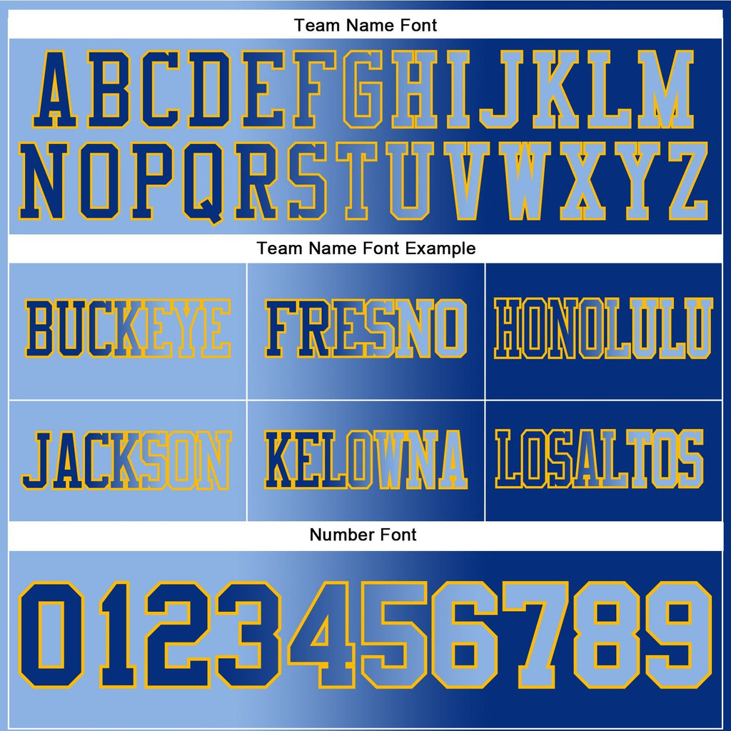 Custom Royal Light Blue-Gold Authentic Gradient Fashion Football Jersey photo 3