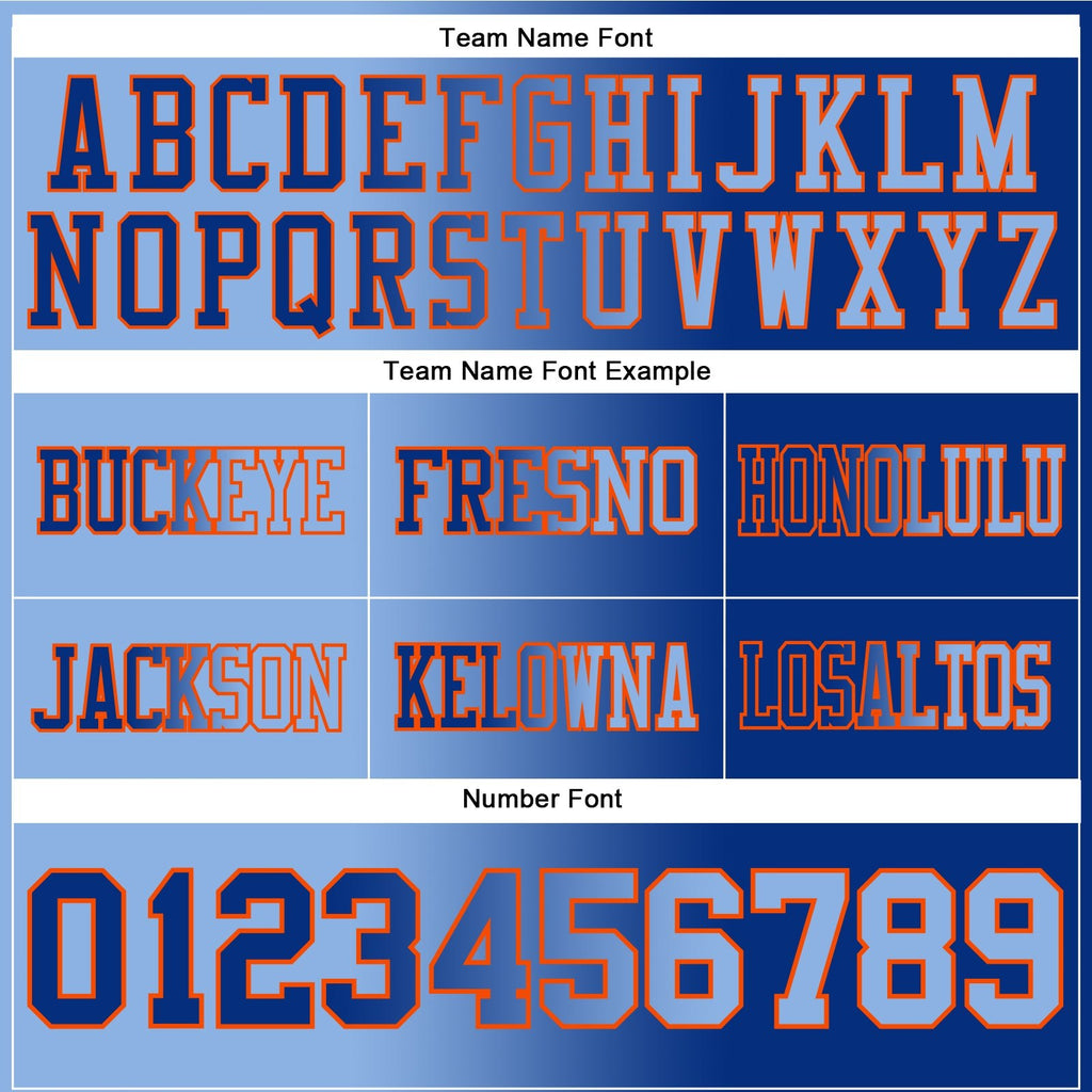 Custom Royal Light Blue-Orange Authentic Gradient Fashion Football Jersey photo 3