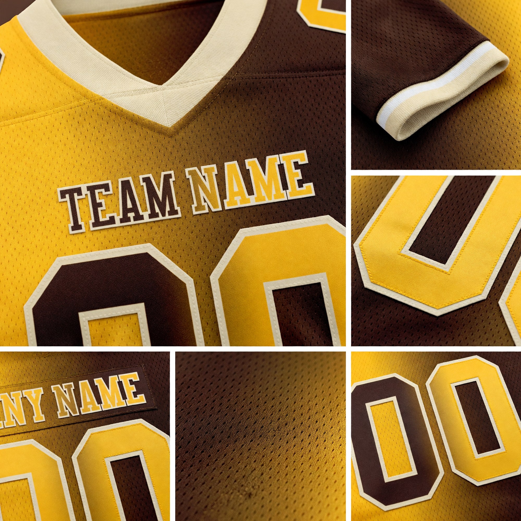 Custom Brown Gold-Cream Authentic Gradient Fashion Football Jersey detail