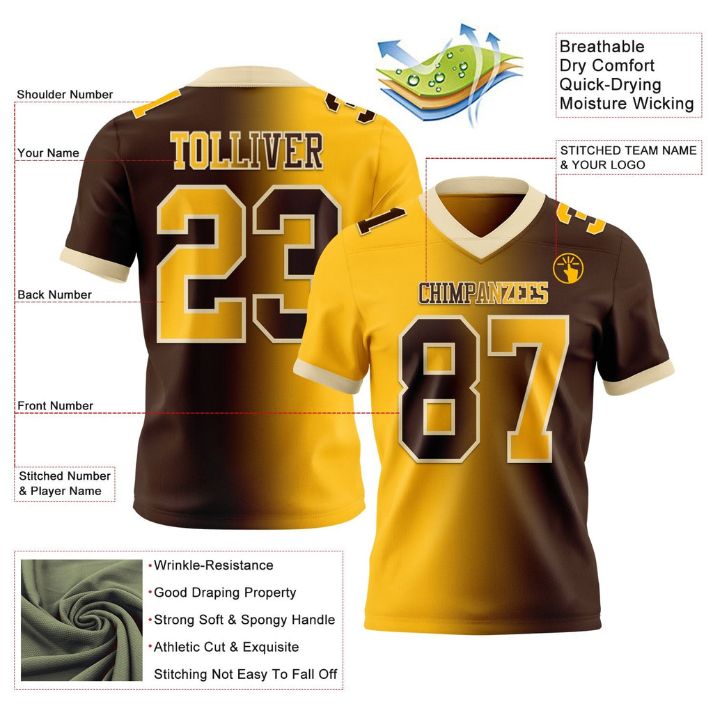 Custom Brown Gold-Cream Authentic Gradient Fashion Football Jersey photo 2