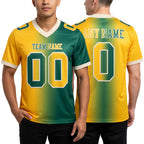 Custom Green Gold-Cream Authentic Gradient Fashion Football Jersey worn front and back