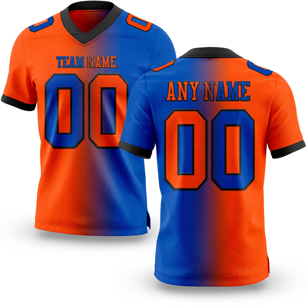 Custom Thunder Blue Orange-Black Authentic Gradient Fashion Football Jersey