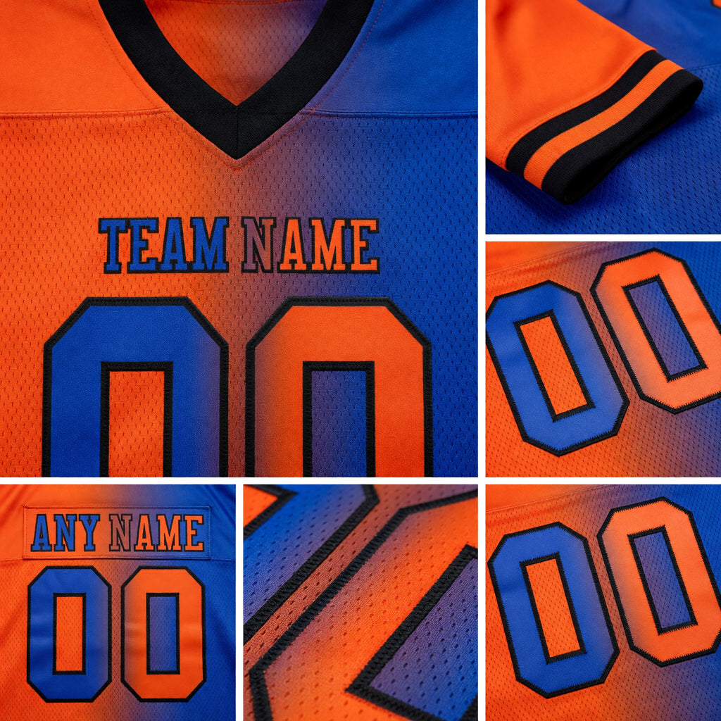 Custom Thunder Blue Orange-Black Authentic Gradient Fashion Football Jersey detail