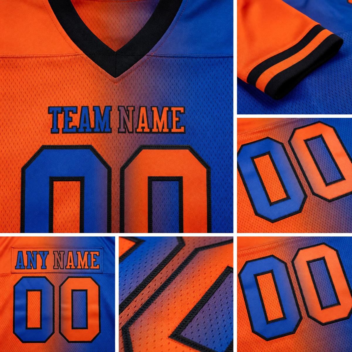 Custom Thunder Blue Orange-Black Authentic Gradient Fashion Football Jersey detail