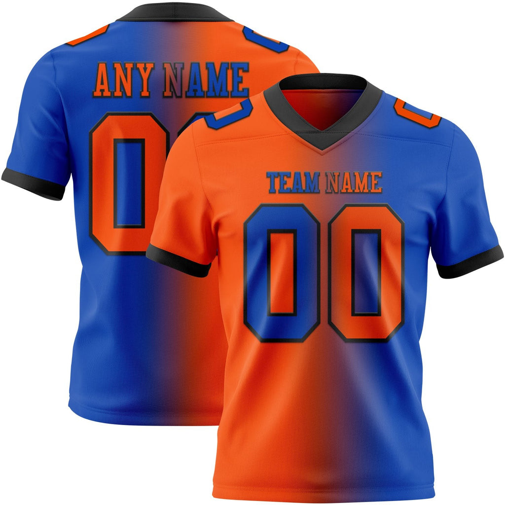 Custom Thunder Blue Orange-Black Authentic Gradient Fashion Football Jersey photo 1