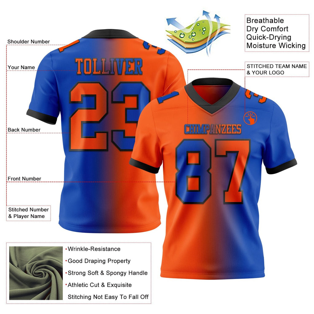 Custom Thunder Blue Orange-Black Authentic Gradient Fashion Football Jersey photo 2