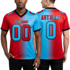 Custom Sky Blue Red-Black Authentic Gradient Fashion Football Jersey worn front and back