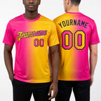 Custom Yellow Pink-Black Gradient Fashion Performance T-Shirt worn front and back