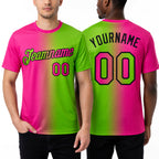 Custom Neon Green Pink-Black Gradient Fashion Performance T-Shirt worn front and back
