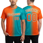 Custom Aqua Orange-White Gradient Fashion Performance T-Shirt worn front and back