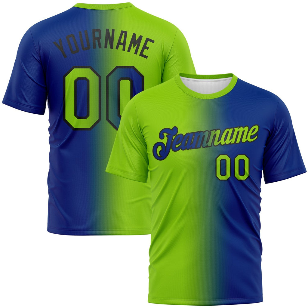 Custom Royal Neon Green-Black Gradient Fashion Performance T-Shirt