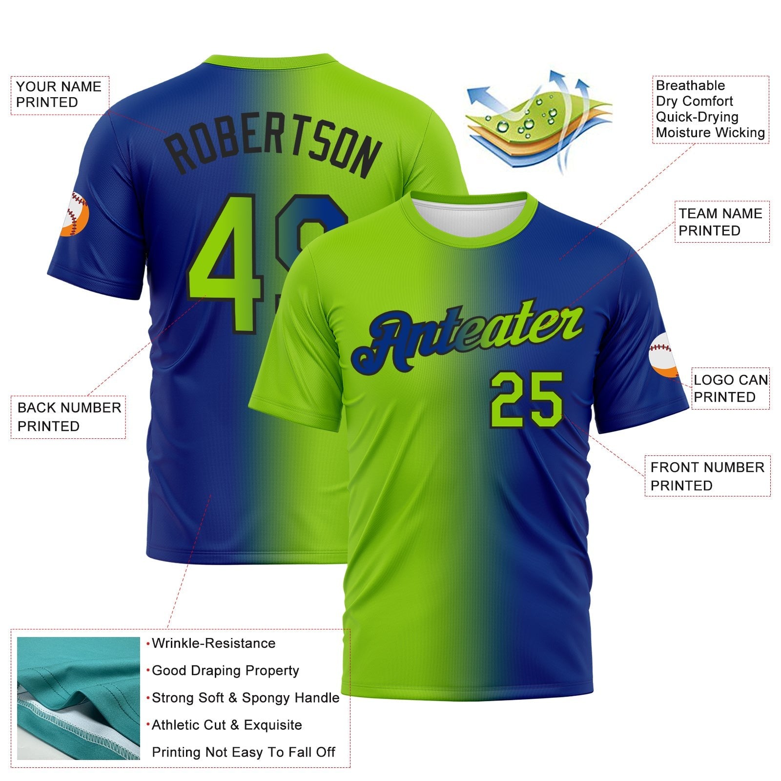 Custom Royal Neon Green-Black Gradient Fashion Performance T-Shirt photo 3