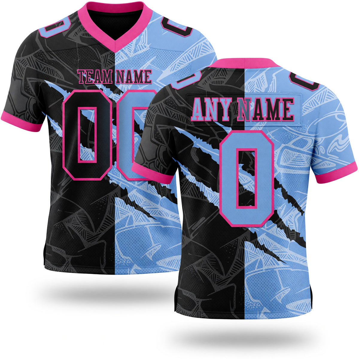 Custom Black Light Blue-Pink Authentic Gradient Fashion Scratch Football Jersey