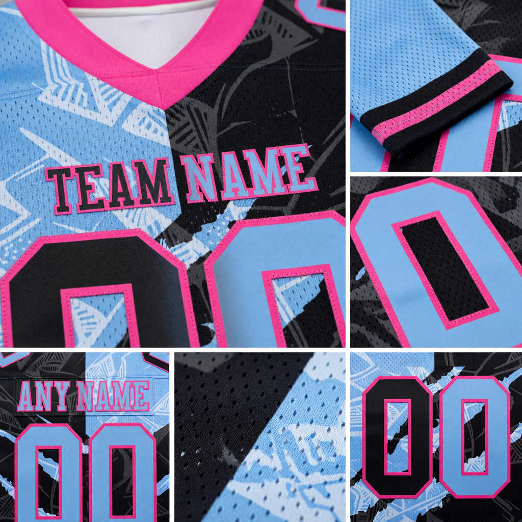 Custom Black Light Blue-Pink Authentic Gradient Fashion Scratch Football Jersey detail