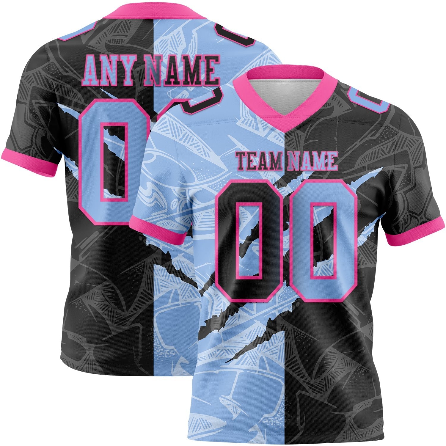 Custom Black Light Blue-Pink Authentic Gradient Fashion Scratch Football Jersey photo 1