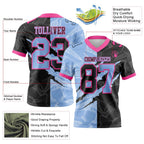 Custom Black Light Blue-Pink Authentic Gradient Fashion Scratch Football Jersey photo 3