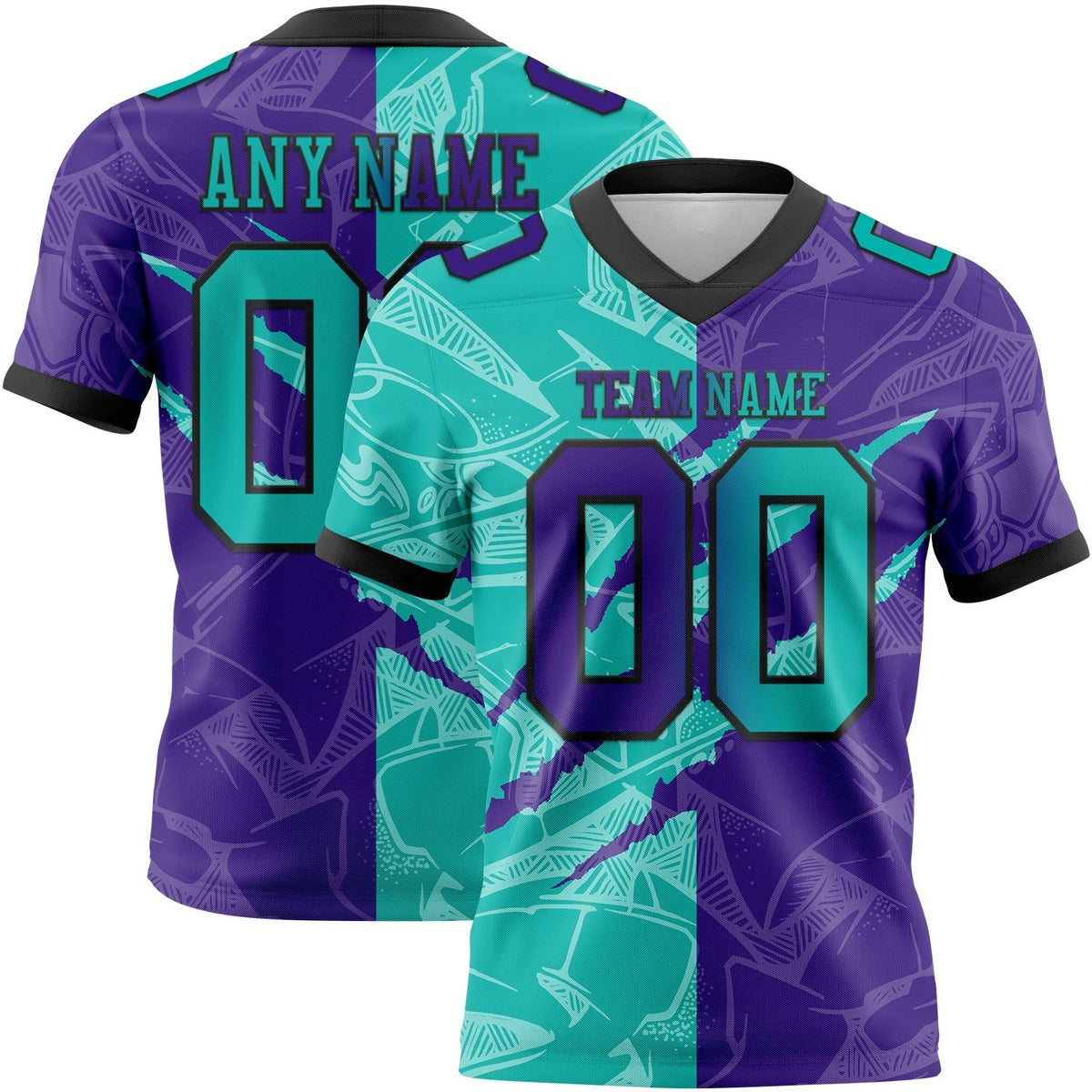 Custom Purple Aqua-Black Authentic Gradient Fashion Scratch Football Jersey