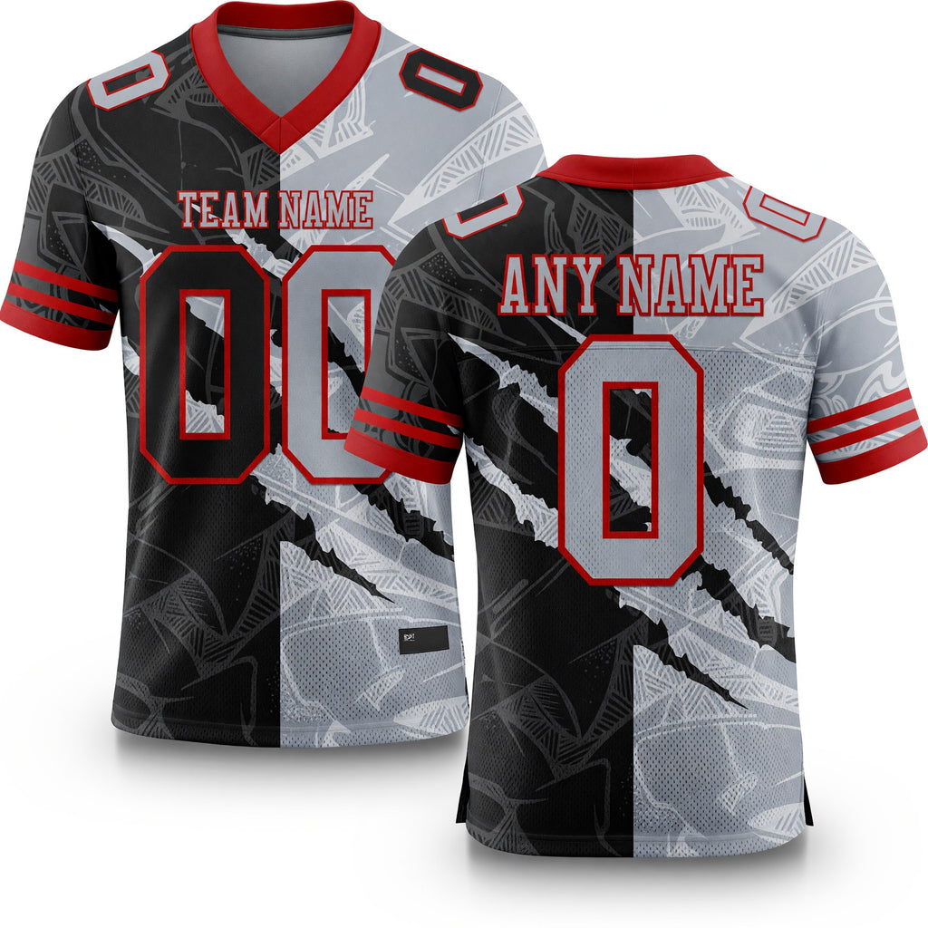 Custom Black Gray-Red Authentic Gradient Fashion Scratch Football Jersey