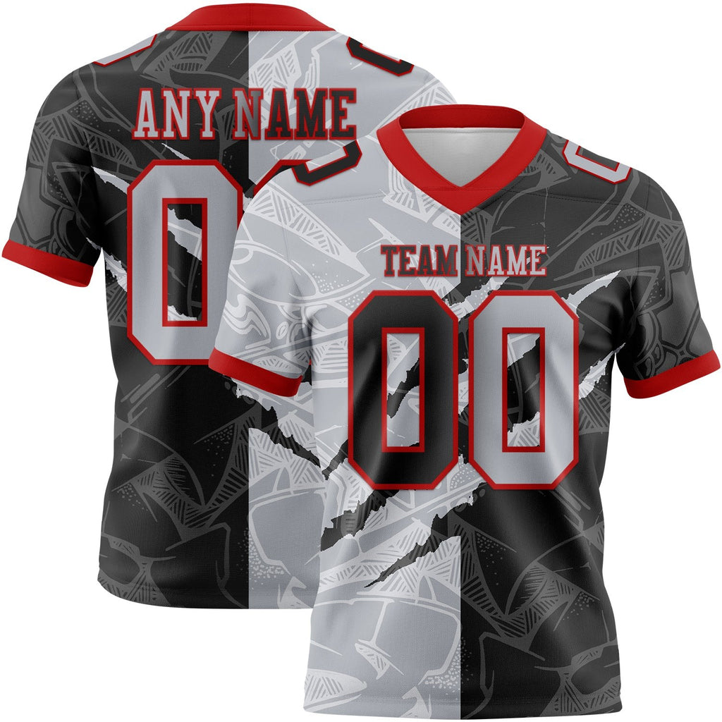 Custom Black Gray-Red Authentic Gradient Fashion Scratch Football Jersey photo 1