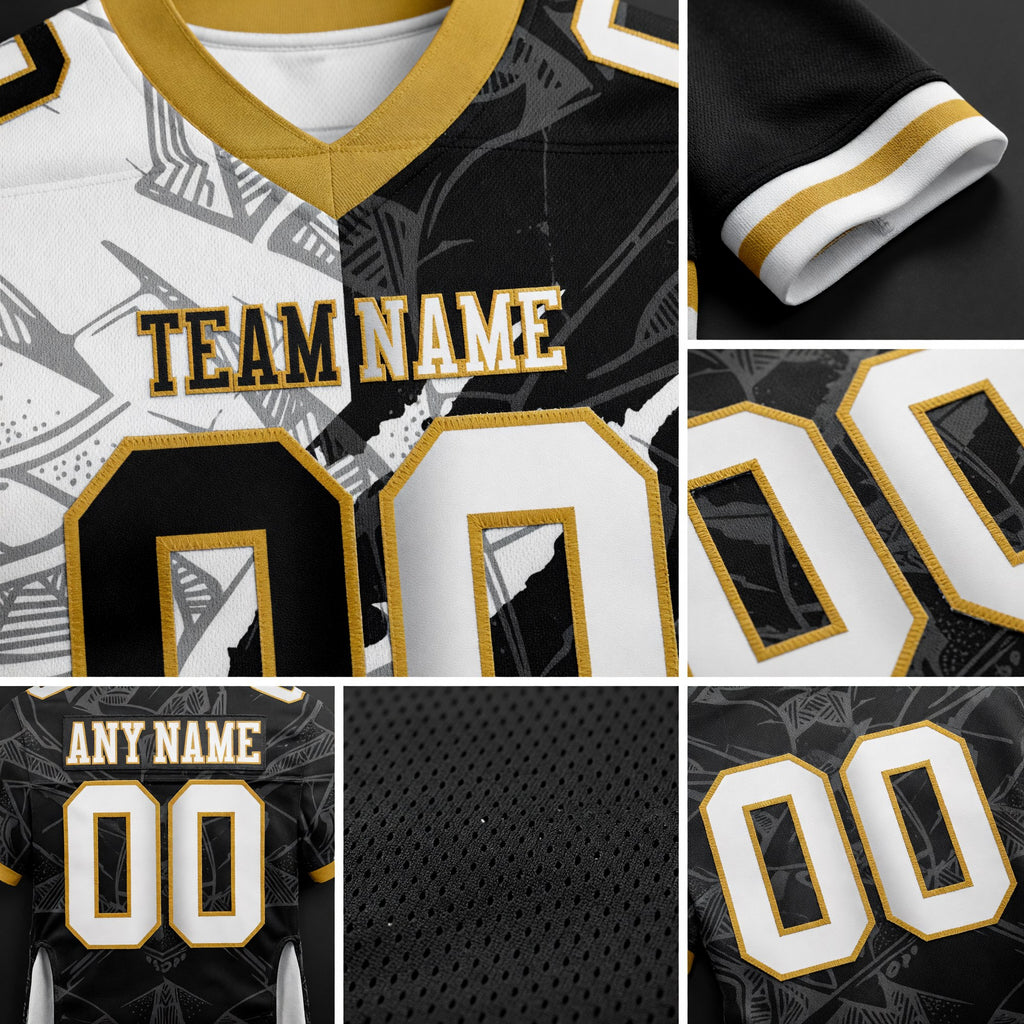 Custom Black White-Old Gold Authentic Gradient Fashion Scratch Football Jersey detail