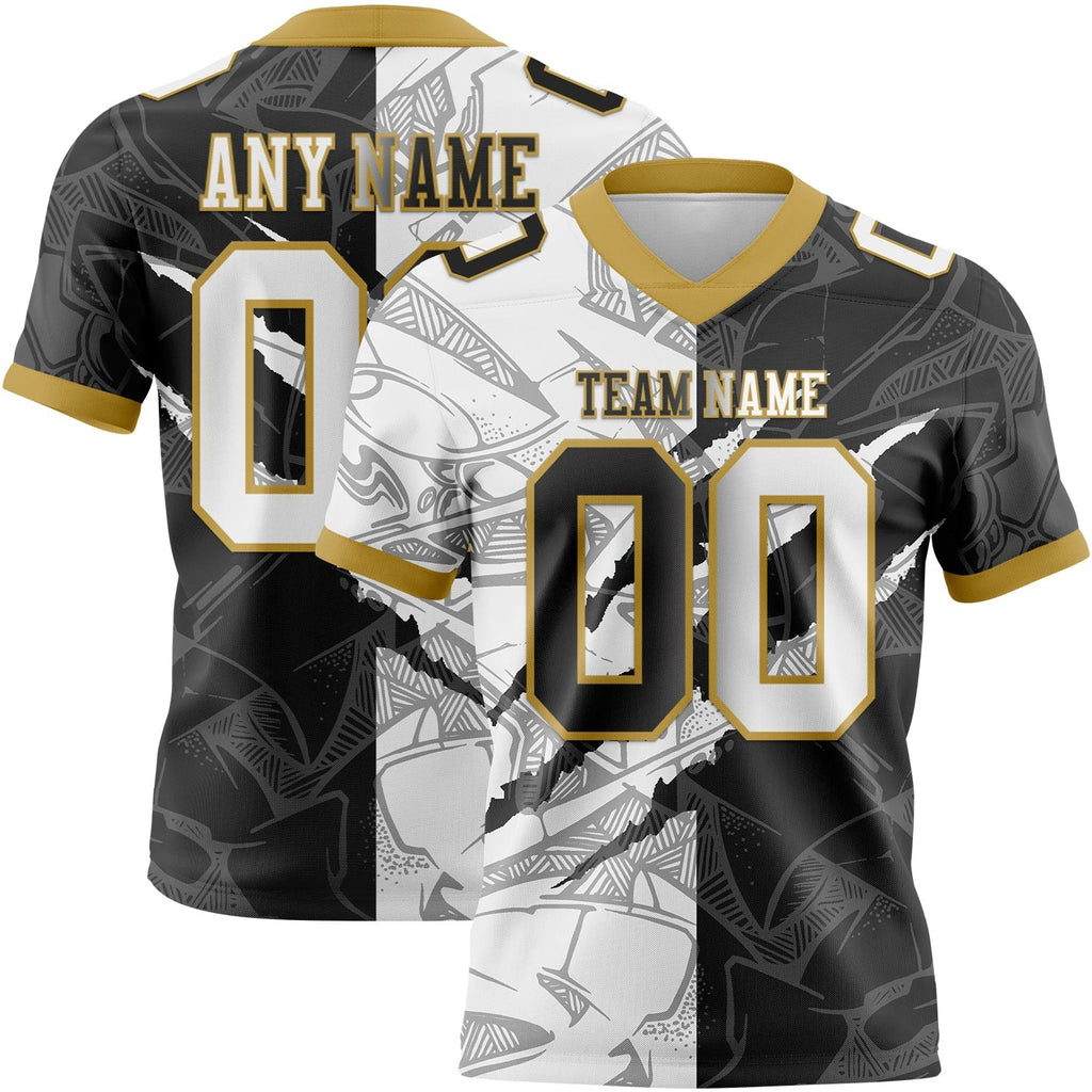 Custom Black White-Old Gold Authentic Gradient Fashion Scratch Football Jersey photo 1