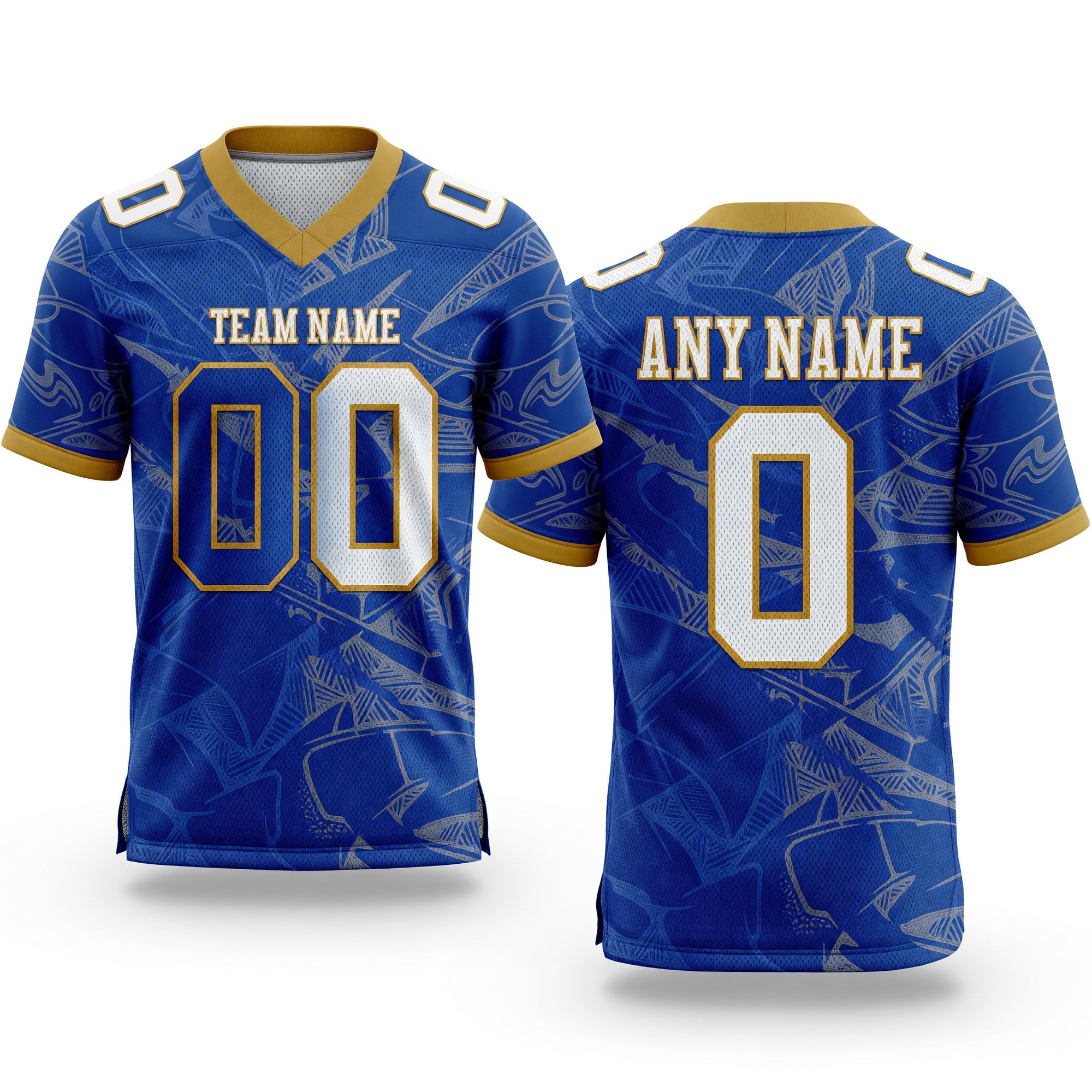 Custom Royal White-Old Gold Authentic Gradient Fashion Scratch Football Jersey