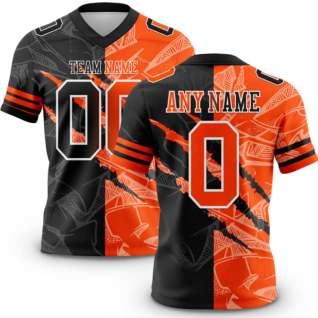 Custom Black Orange-White Authentic Gradient Fashion Scratch Football Jersey