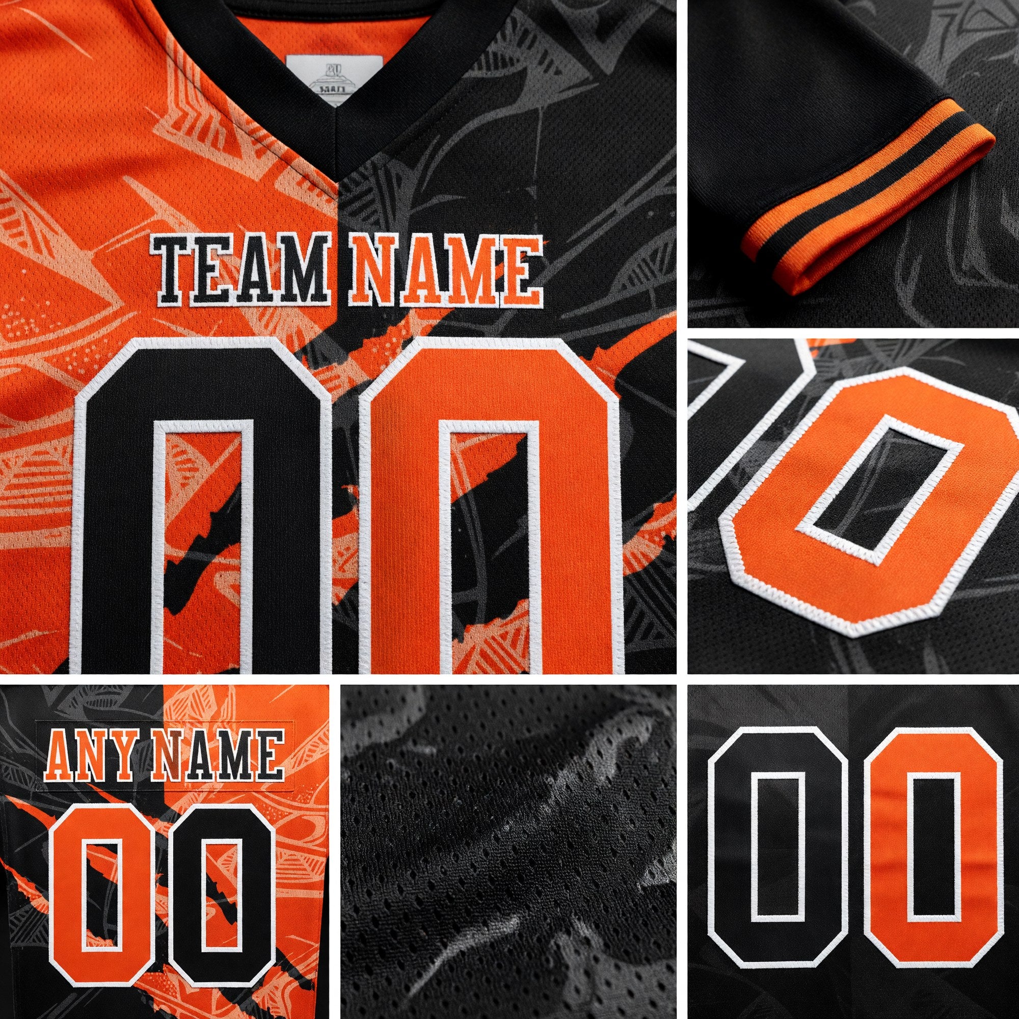 Custom Black Orange-White Authentic Gradient Fashion Scratch Football Jersey detail