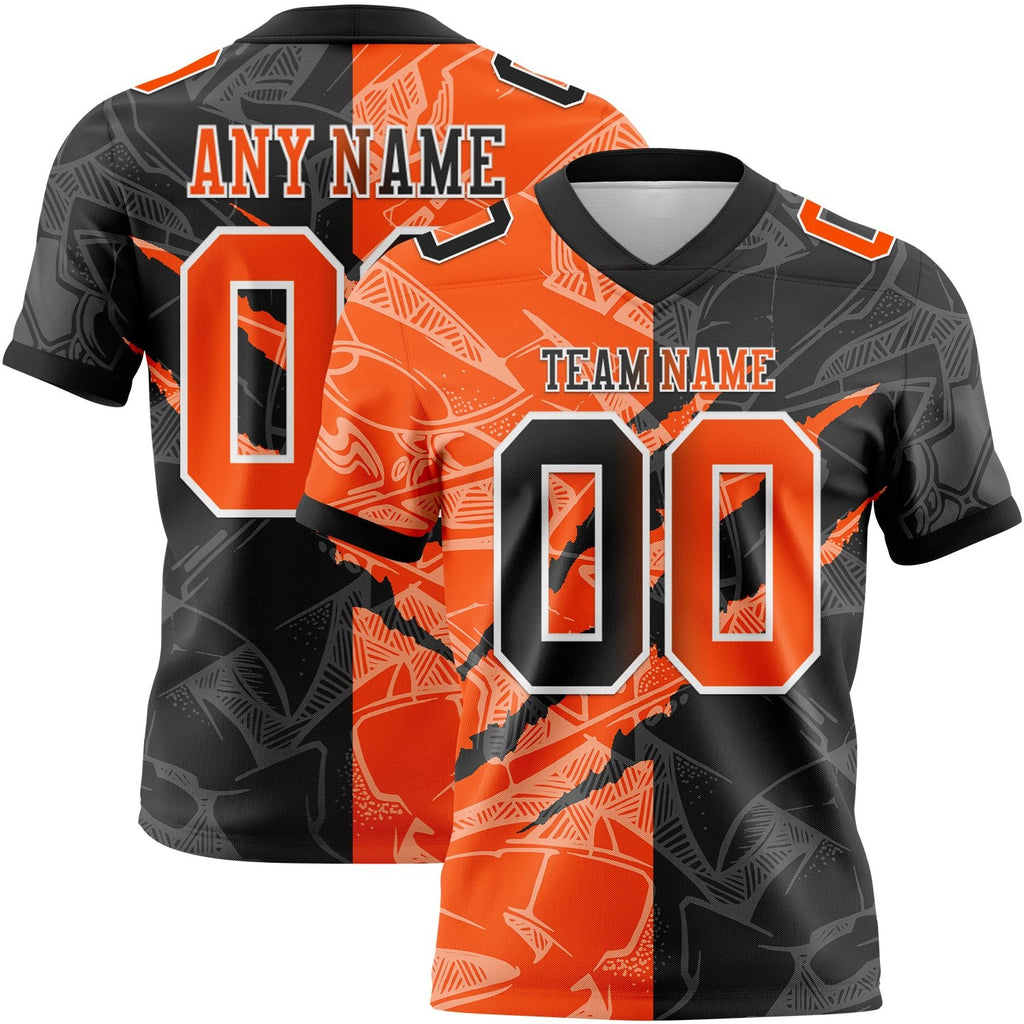 Custom Black Orange-White Authentic Gradient Fashion Scratch Football Jersey photo 1