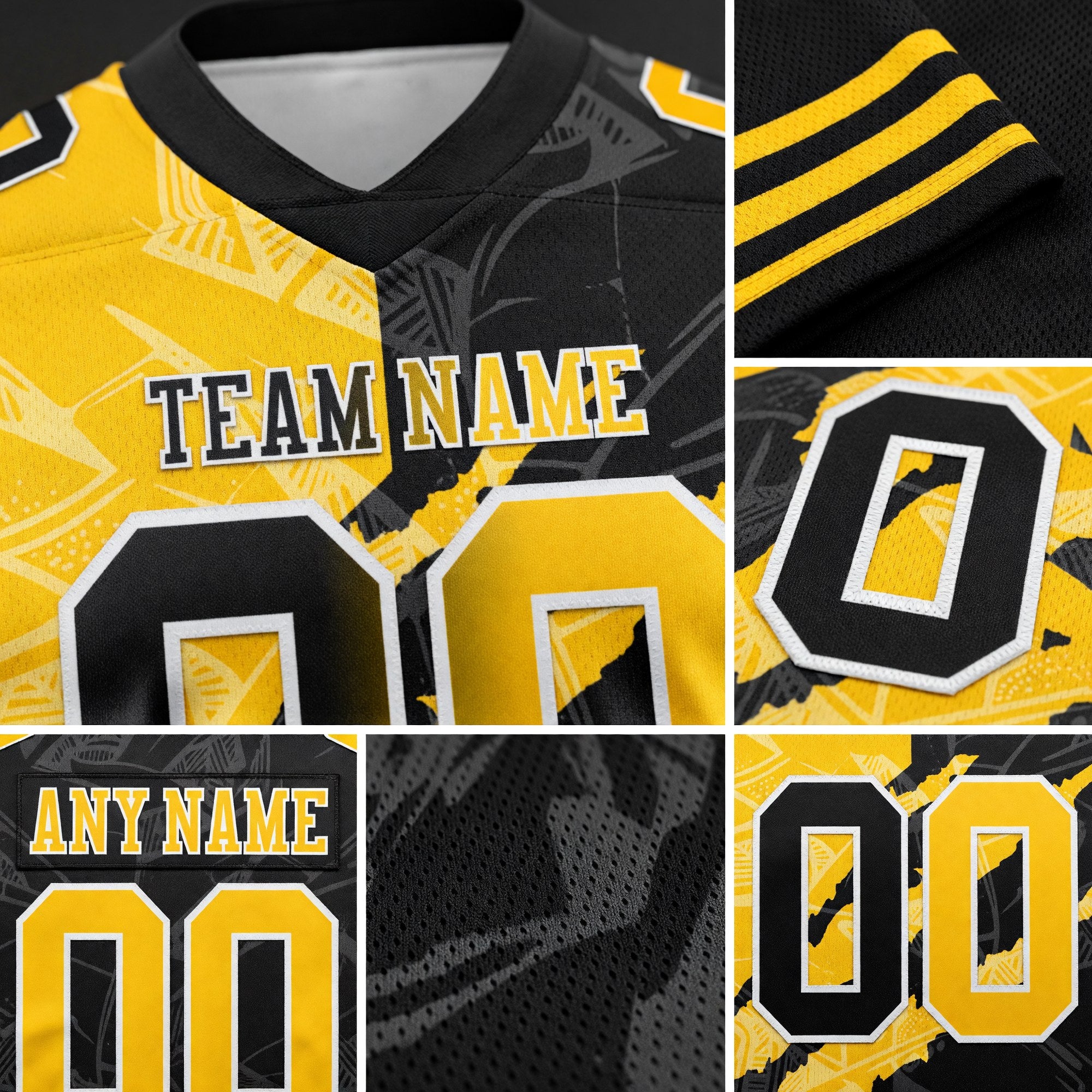 Custom Black Yellow-White Authentic Gradient Fashion Scratch Football Jersey detail