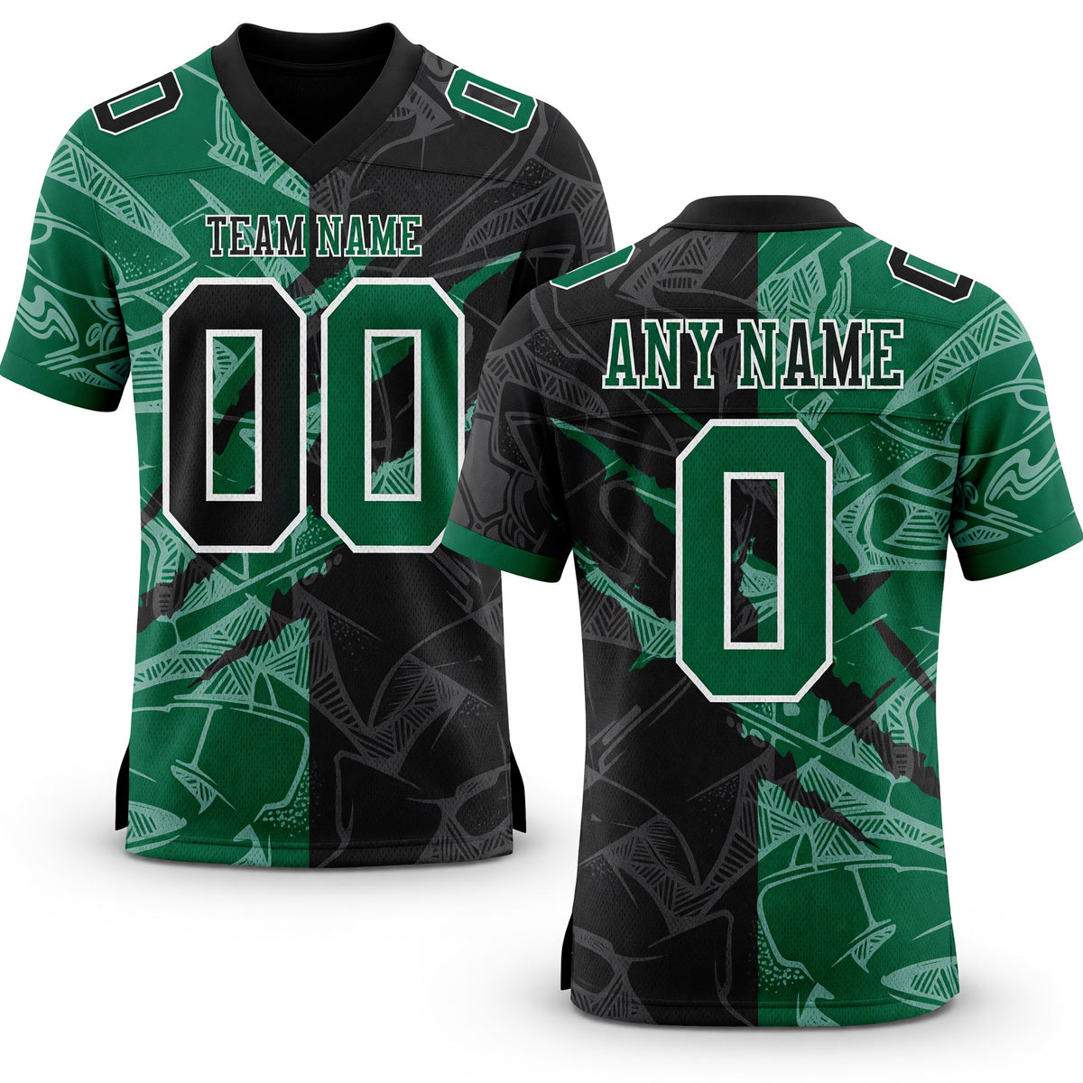 Custom Black Kelly Green-White Authentic Gradient Fashion Scratch Football Jersey