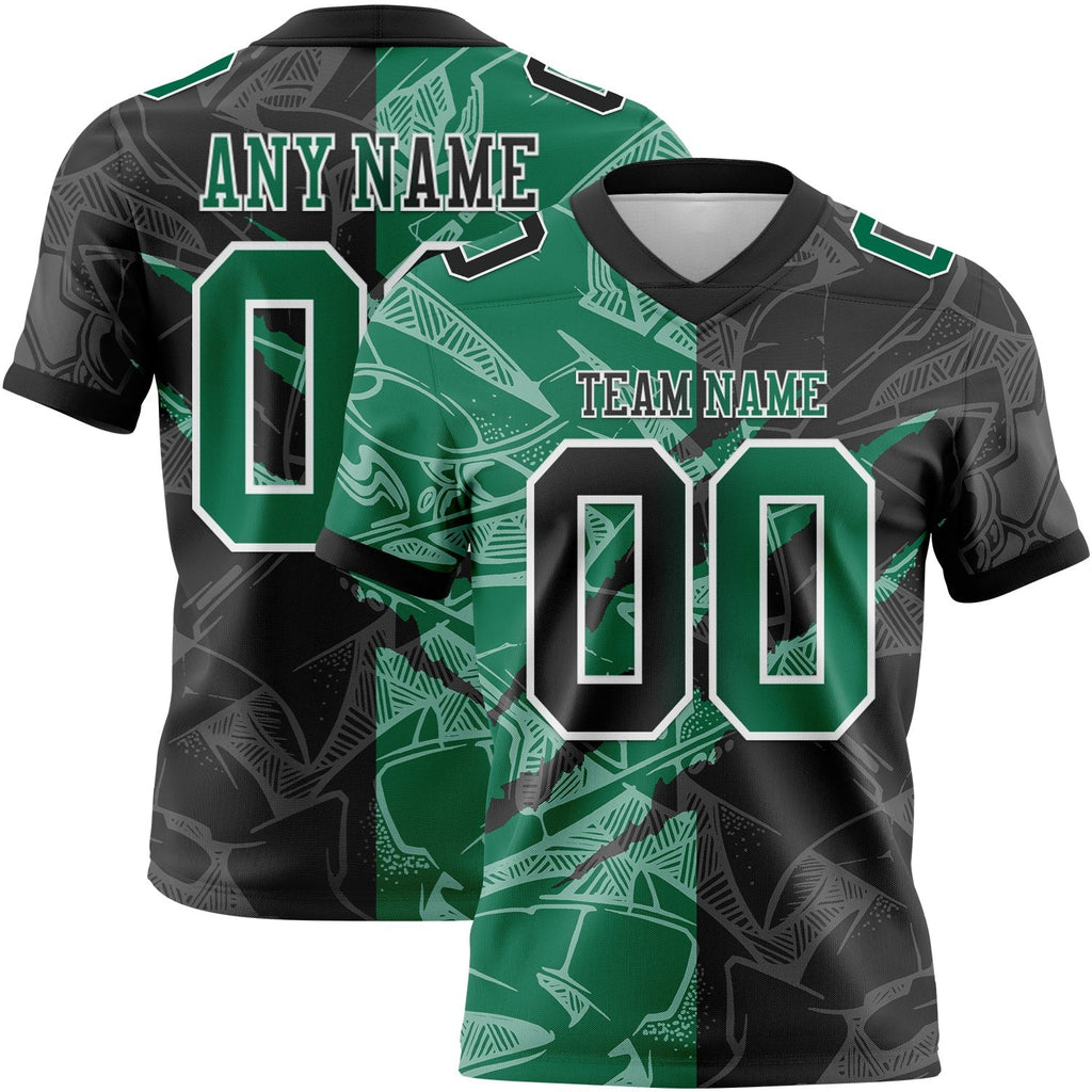 Custom Black Kelly Green-White Authentic Gradient Fashion Scratch Football Jersey photo 1