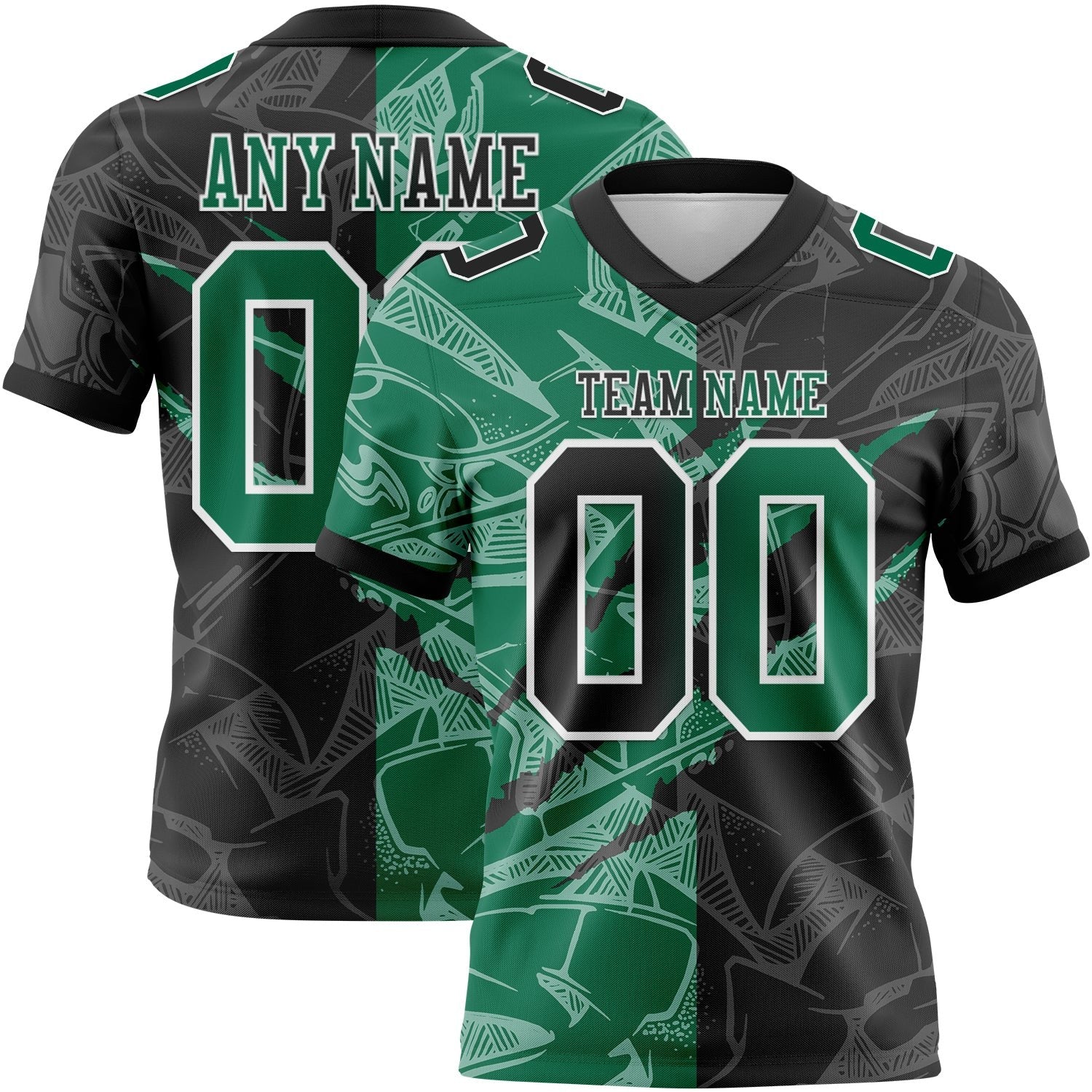 Custom Black Kelly Green-White Authentic Gradient Fashion Scratch Football Jersey photo 1