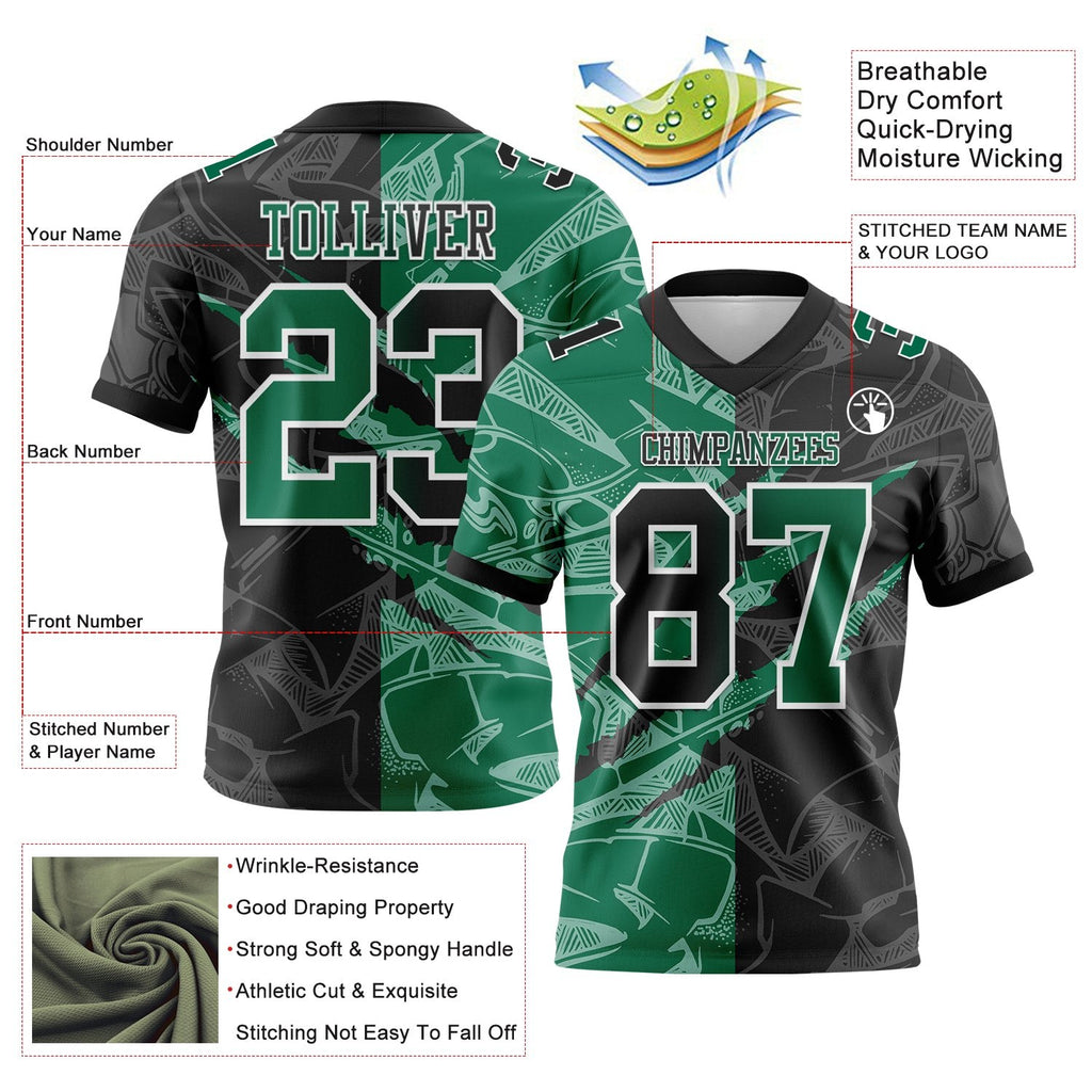 Custom Black Kelly Green-White Authentic Gradient Fashion Scratch Football Jersey photo 3