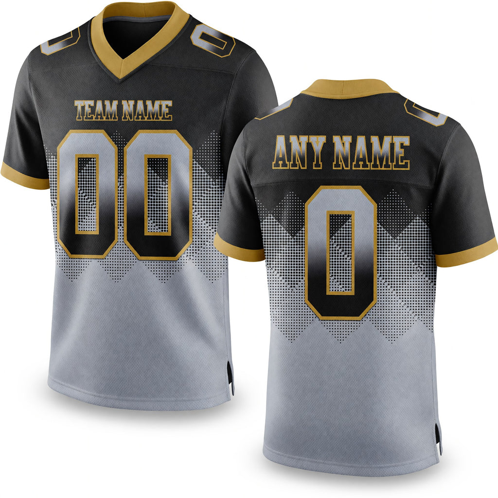 Custom Black Gray-Old Gold Authentic Gradient Square Shape 7V7 Flag Football Jersey