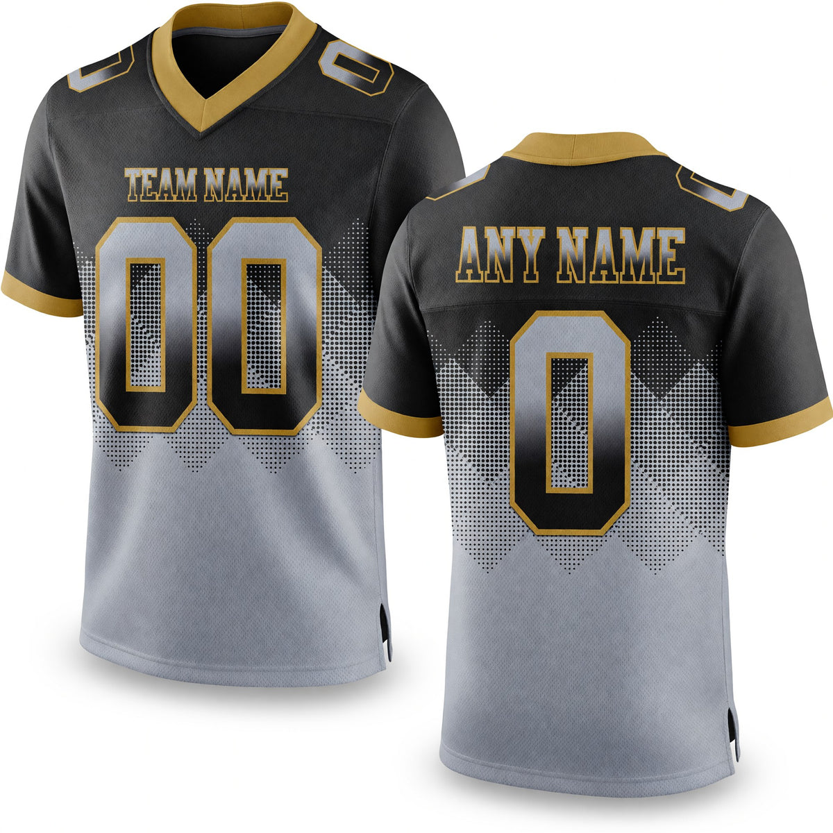 Custom Black Gray-Old Gold Authentic Gradient Square Shape 7V7 Flag Football Jersey