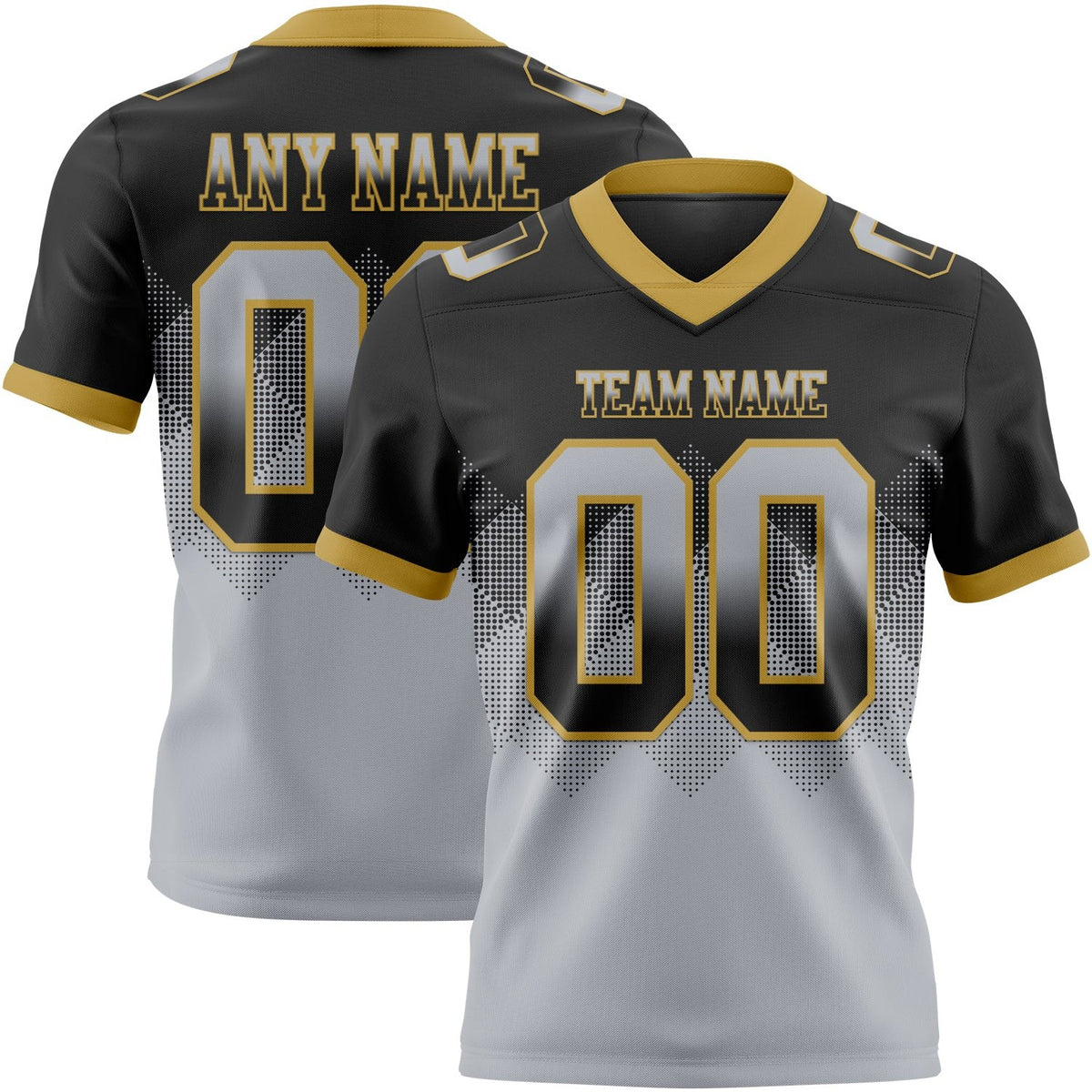 Custom Black Gray-Old Gold Authentic Gradient Square Shape 7V7 Flag Football Jersey photo 1