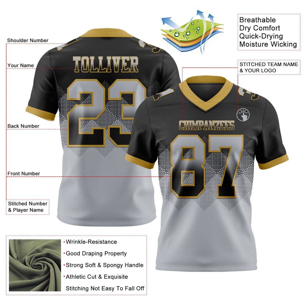Custom Black Gray-Old Gold Authentic Gradient Square Shape 7V7 Flag Football Jersey photo 2
