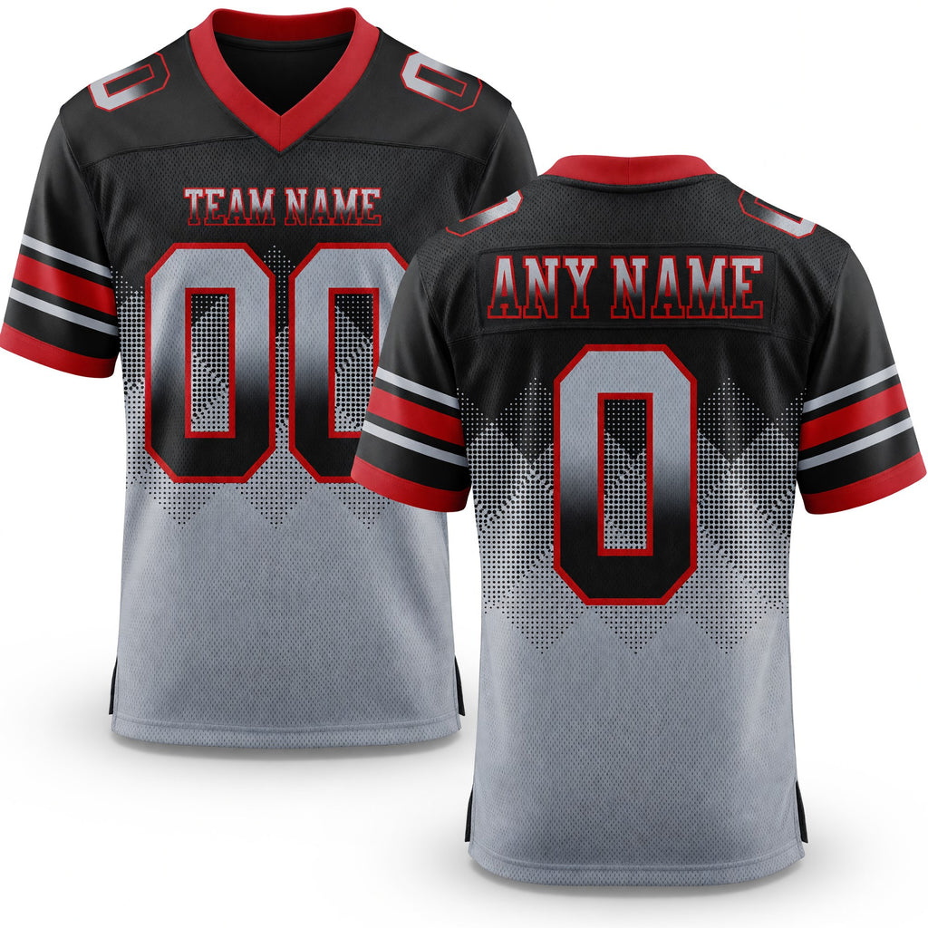 Custom Black Gray-Red Authentic Gradient Square Shape 7V7 Flag Football Jersey