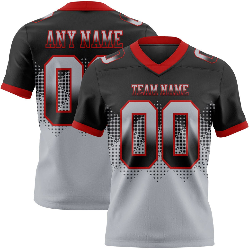 Custom Black Gray-Red Authentic Gradient Square Shape 7V7 Flag Football Jersey photo 1