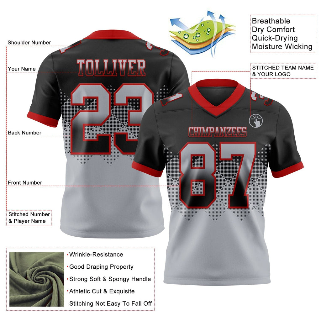 Custom Black Gray-Red Authentic Gradient Square Shape 7V7 Flag Football Jersey photo 2