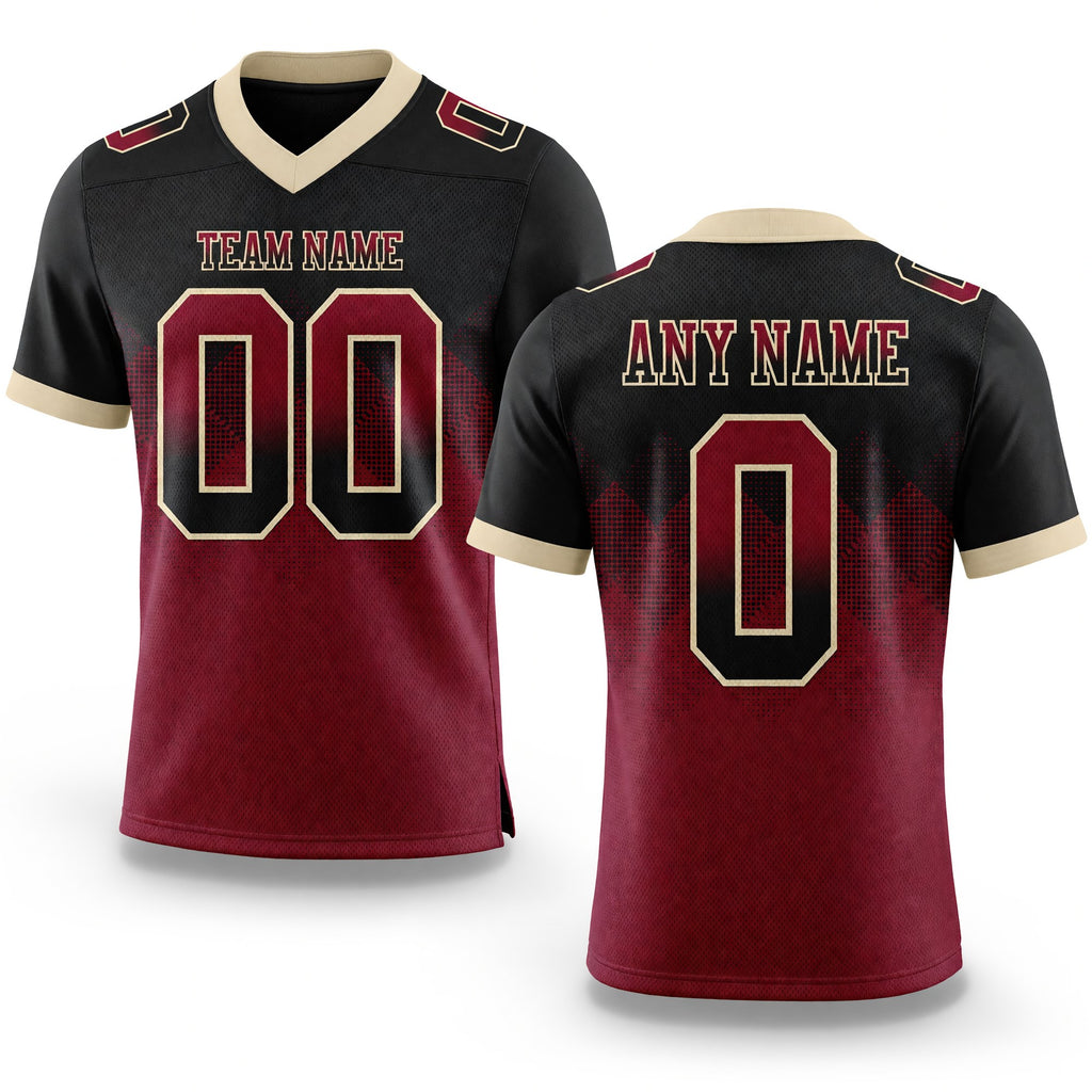 Custom Black Crimson-Cream Authentic Gradient Square Shape 7V7 Flag Football Jersey